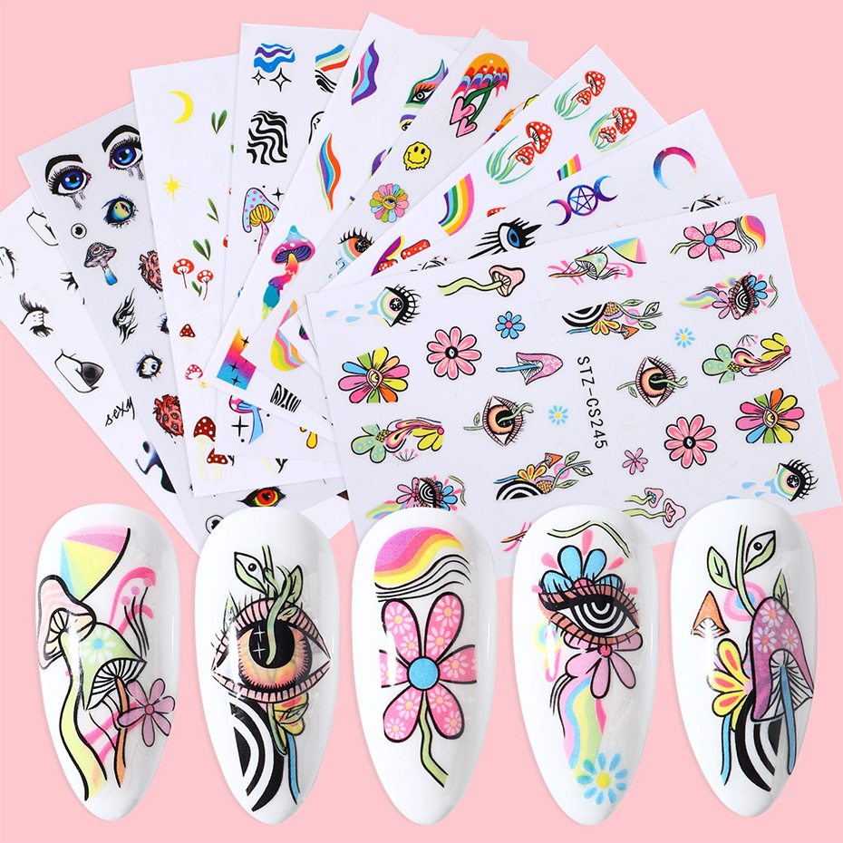 Nail Art Van Gogh - 9pcs Evil Eye Flower Nail Sticker