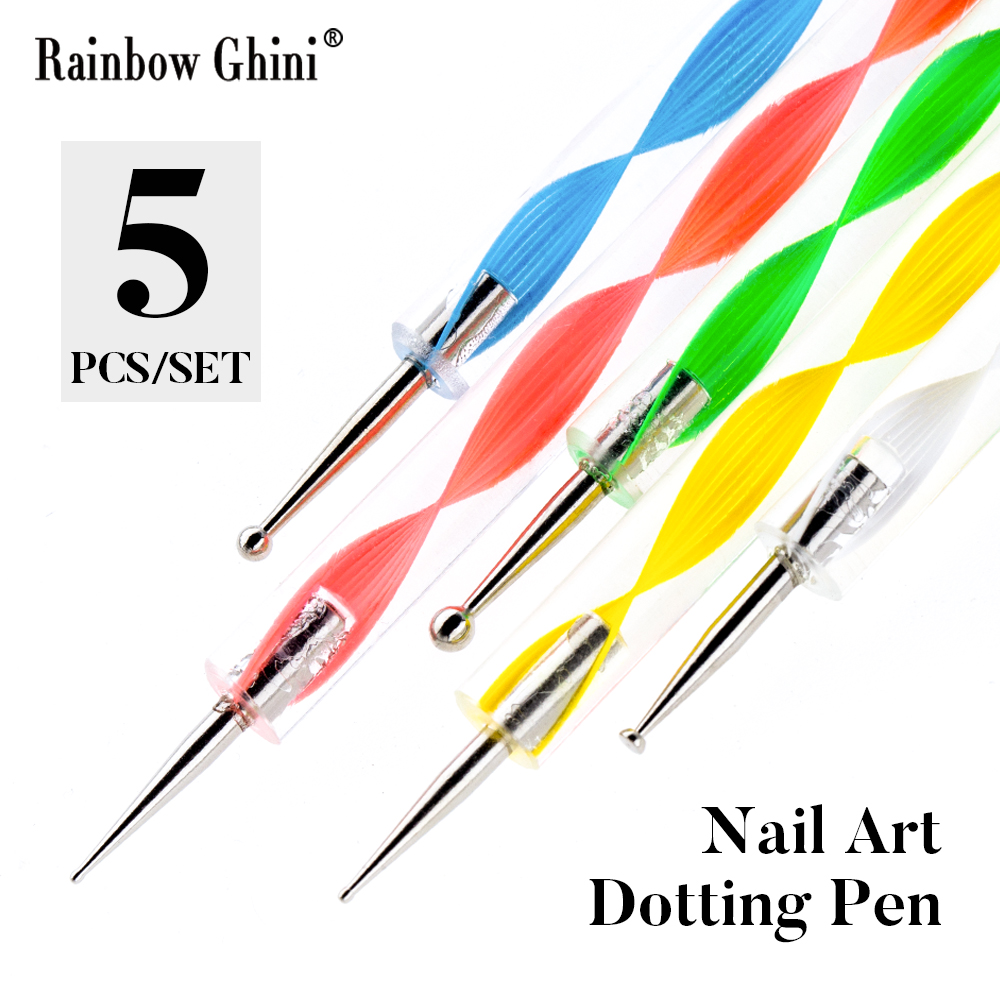 Nail Art Rainbow - Rainbow Ghini 5pcs/set Round Detail Double-ended