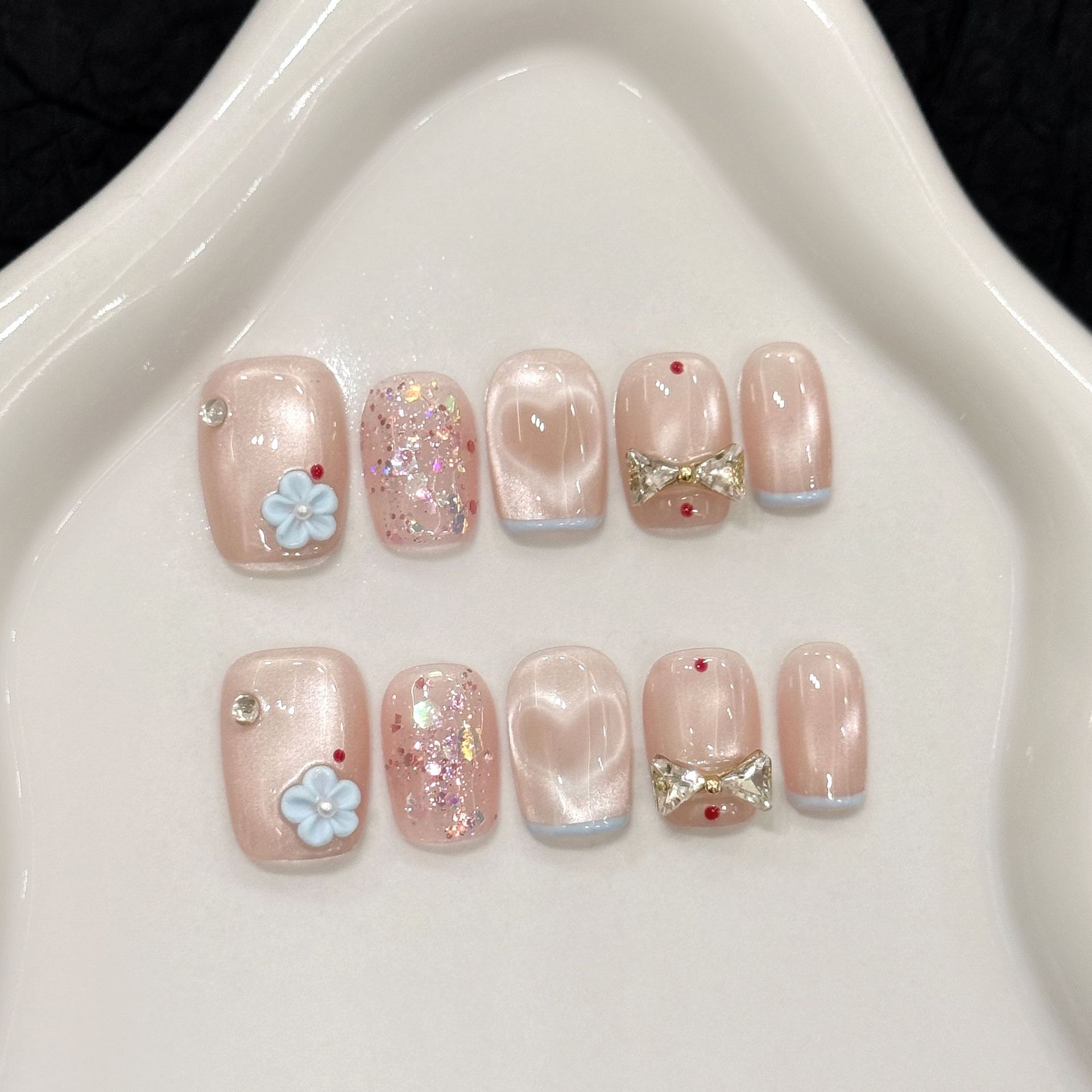 Nail Art Glitter - 10pcs Glitter Love Design Handmade Fake