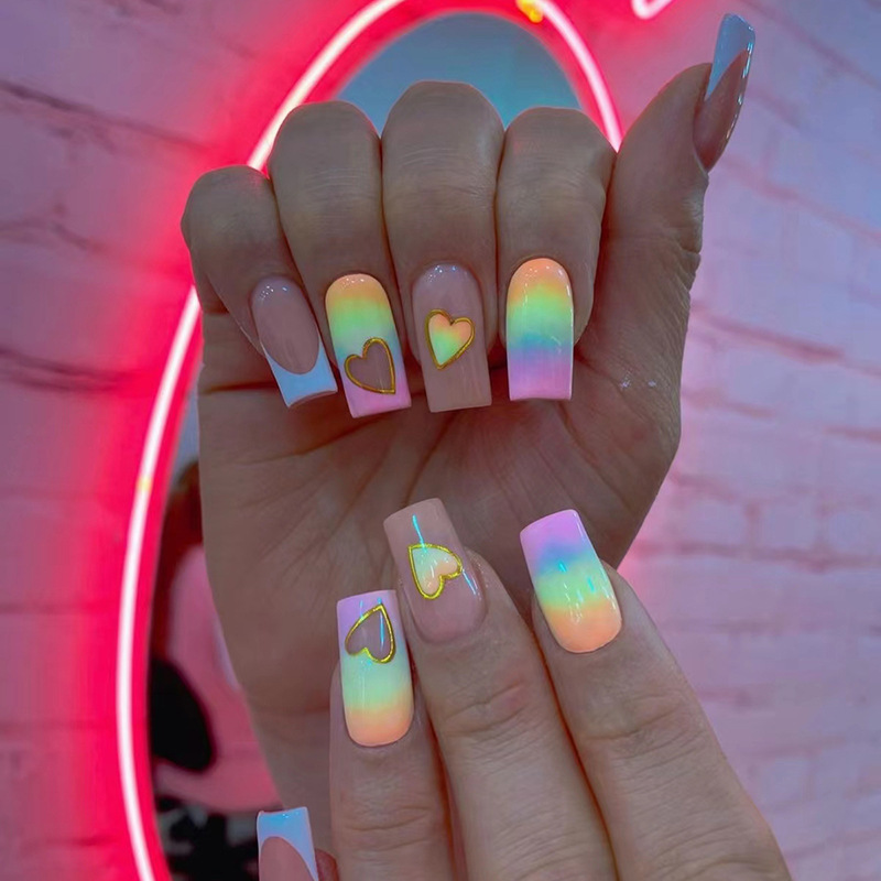 Nail Art Rainbow - 24Pcs Love Rainbow Press on Nails