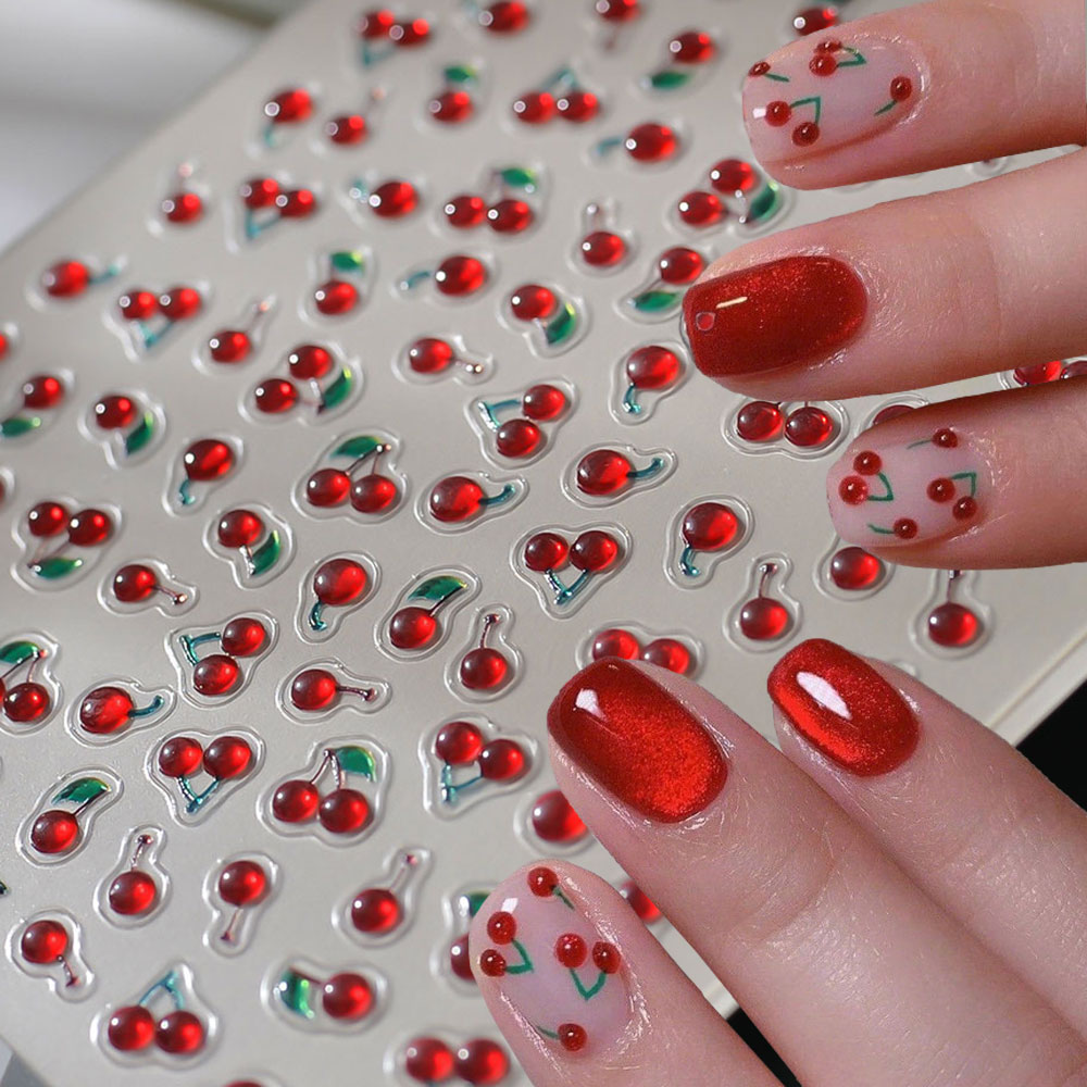 Nail Art Van Gogh - 1/2Pcs 5D Red Crystal Cherry Nail