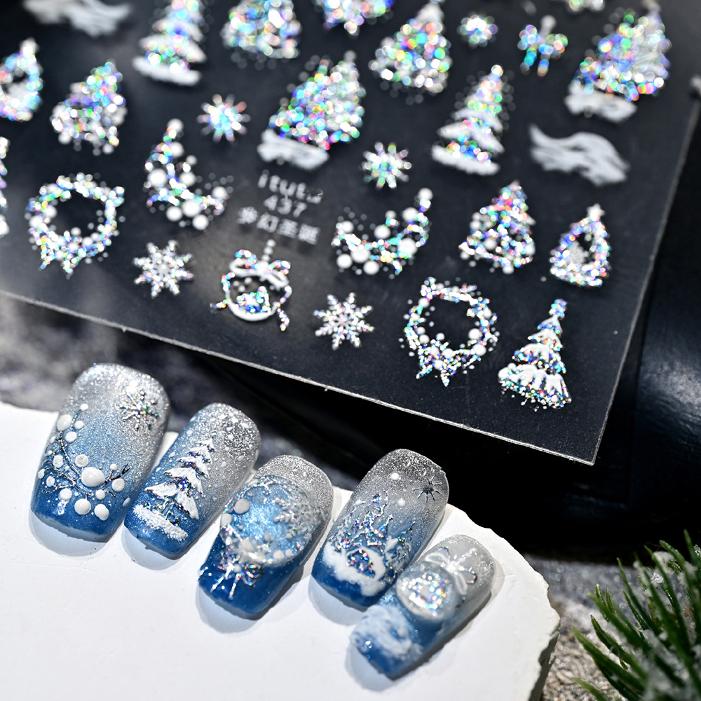 Nail Art Xmas Stickers - 1pcs Luxury Bronzing-5D Christmas Nail Art