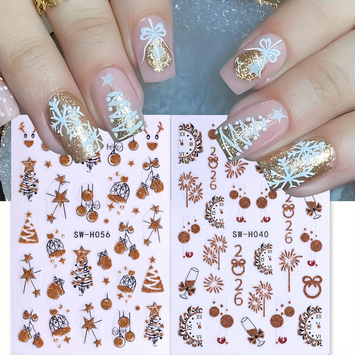 Nail Art Xmas Design - 2 pcs Gorgeous Sparkly Christmas Nail