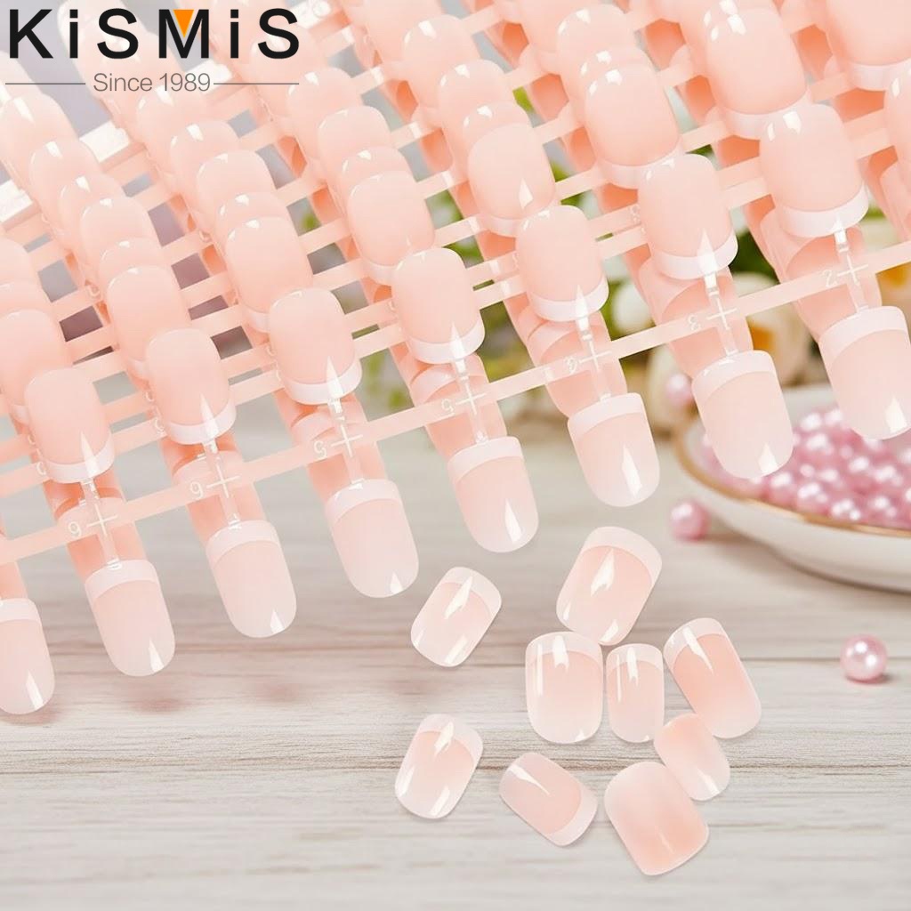 Nail Art Natural Pink - 24Pcs French Pink Fake Nails Short