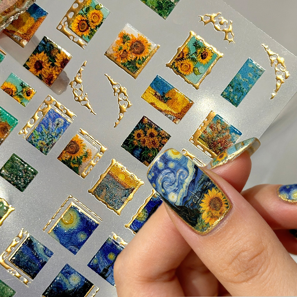 Nail Art Van Gogh - 1pcs Retro Gold Stamped Frame Oil