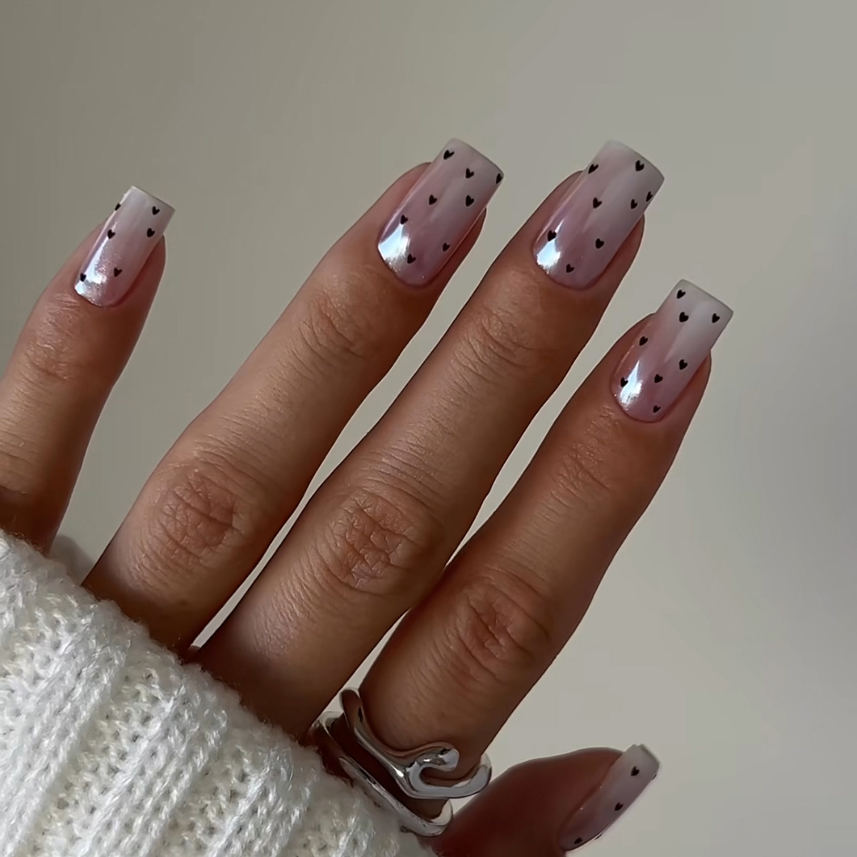 Nail Art Simple - 24Pcs Simple Pink White Gradient French-style