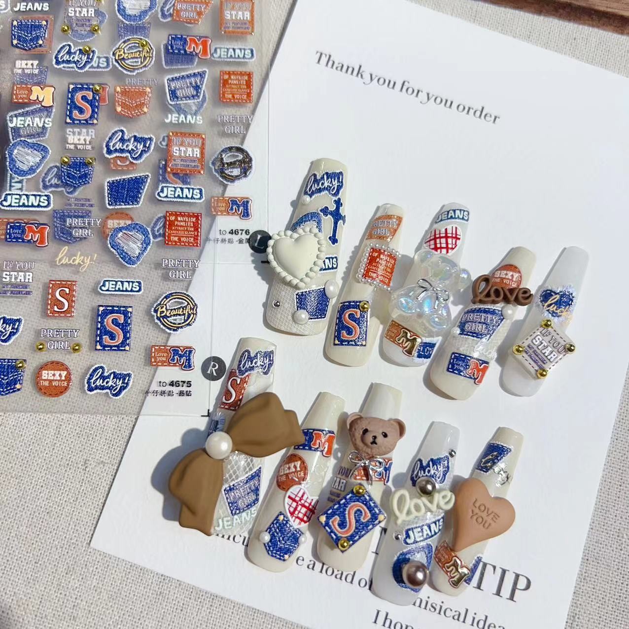 Nail Art Denim - 3D Denim Cat Nail Art Stickers