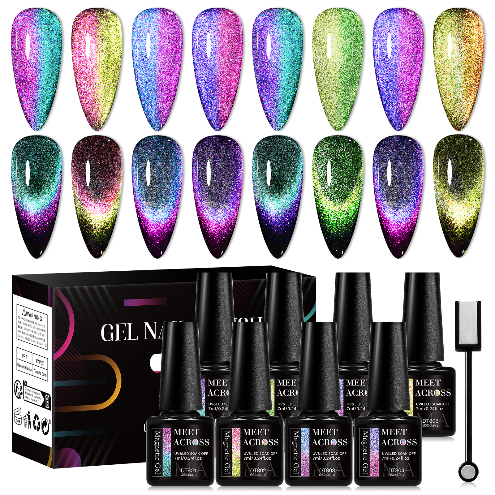 Nail Art Rainbow - MEET ACROSS 8Pcs/Set 9D Rainbow Cat
