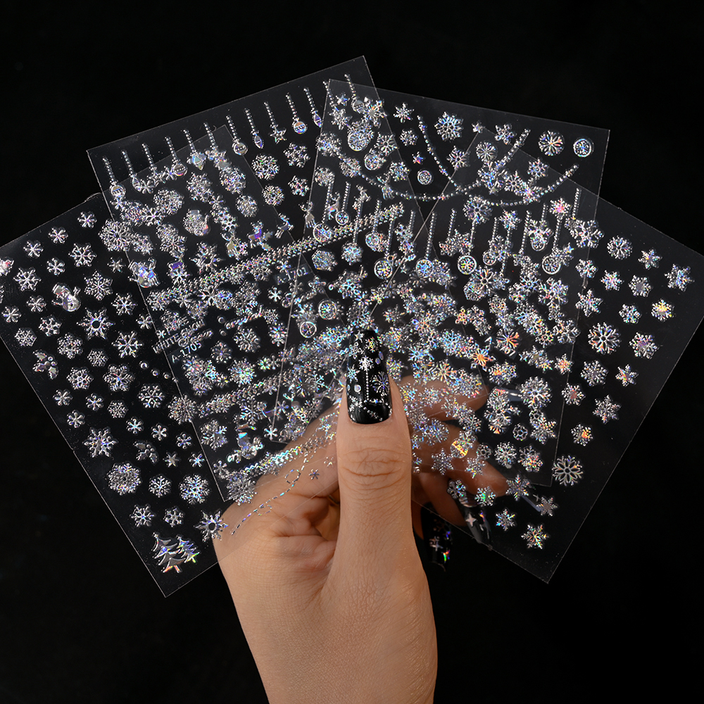 Nail Art Xmas Stickers - Bronzing Laser Silver Christmas Snowflake Nail