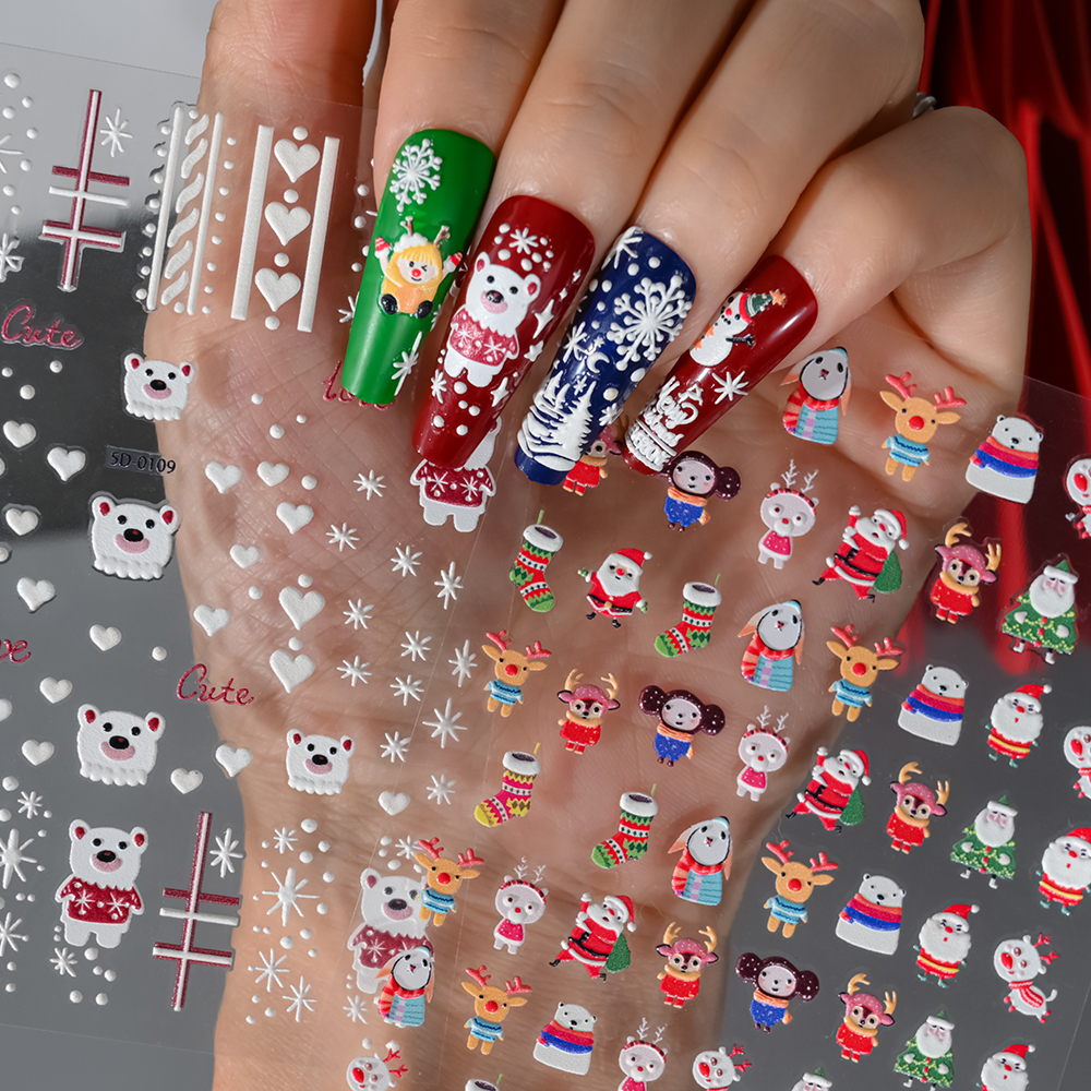 Nail Art Xmas Design - 1Sheet 5D Embossed Christmas Nail Art