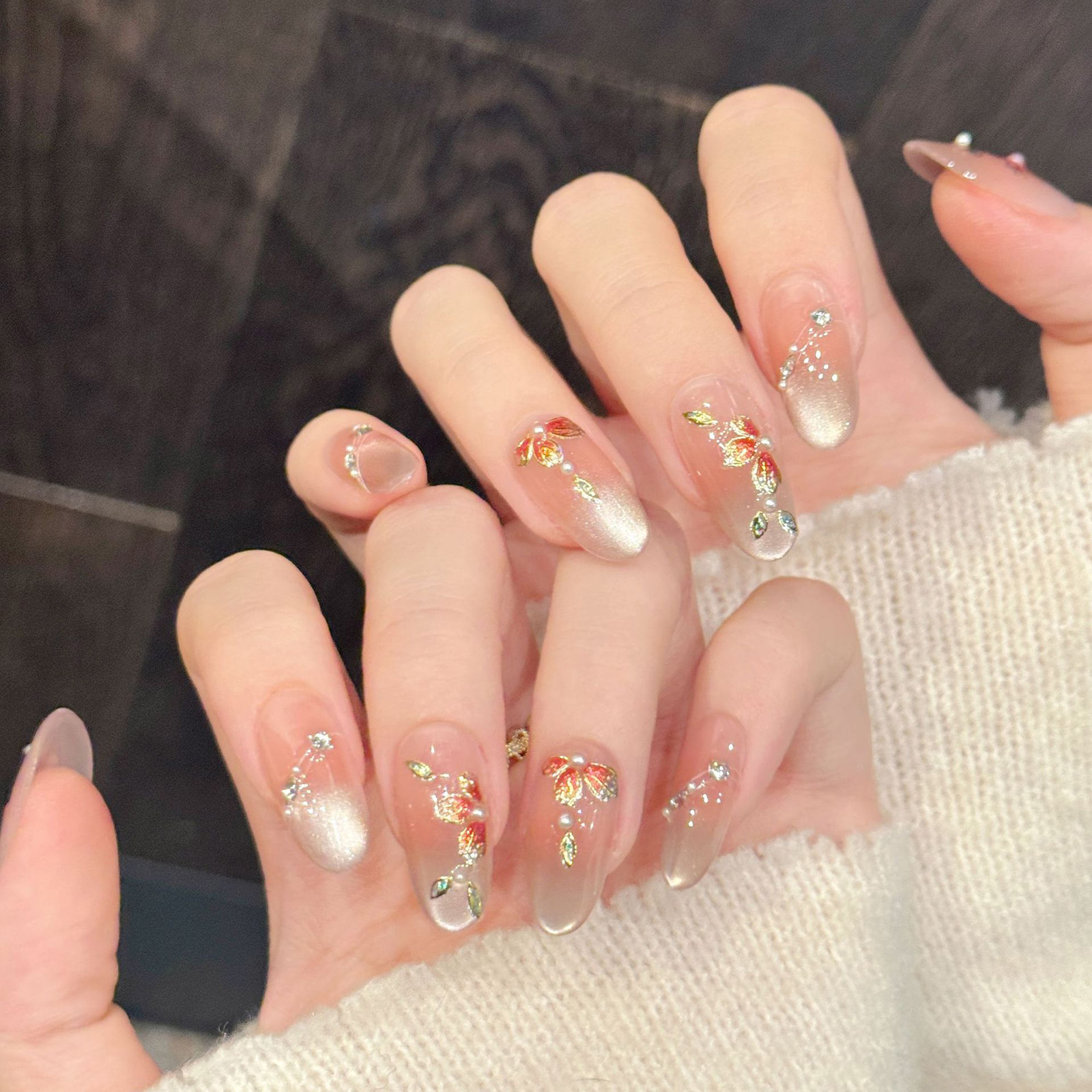 Nail Art Pink - 10pcs Handmade Fake Nails Press On