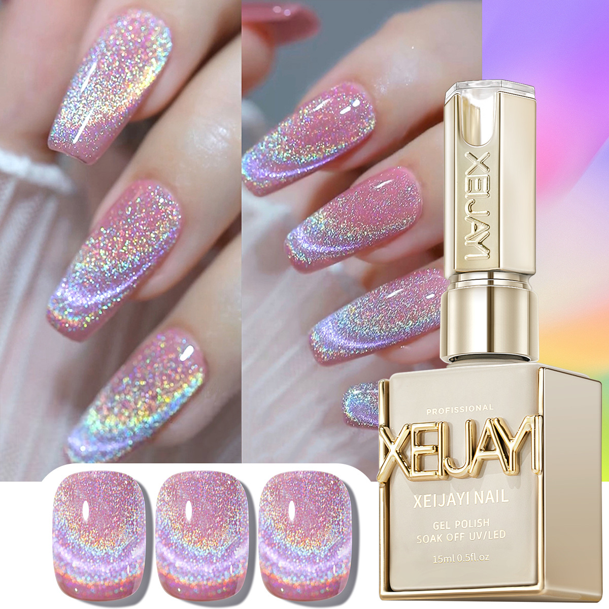 Nail Art Rainbow - Rainbow cat's eye nail polish, versatile