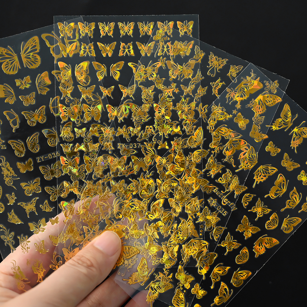 Nail Art Van Gogh - 4pcs Gold Holographic Butterfly Nail Art