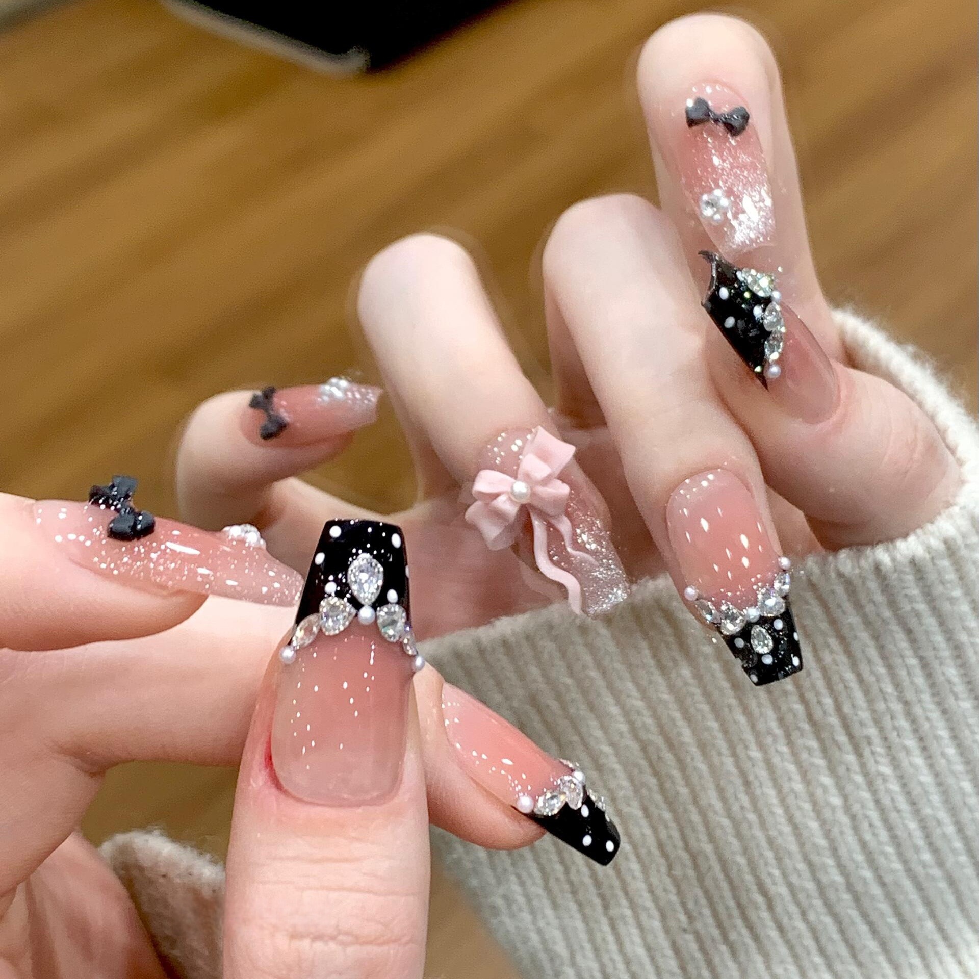Nail Art Glitter - 10pcs Sweet Cute Bowknot Nails Set