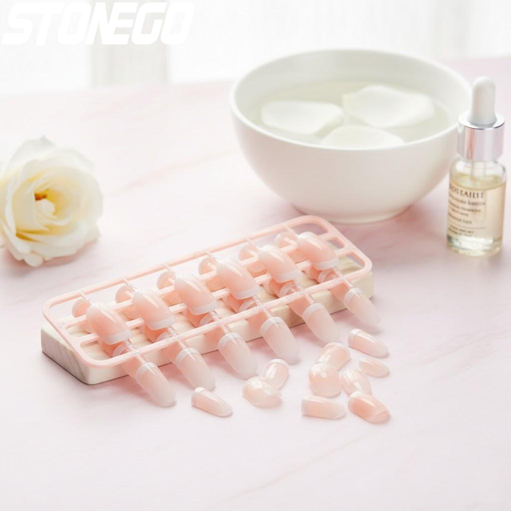 24Pcs French Pink Short Long A - Nail Art Natural Pink ulasan dan harga