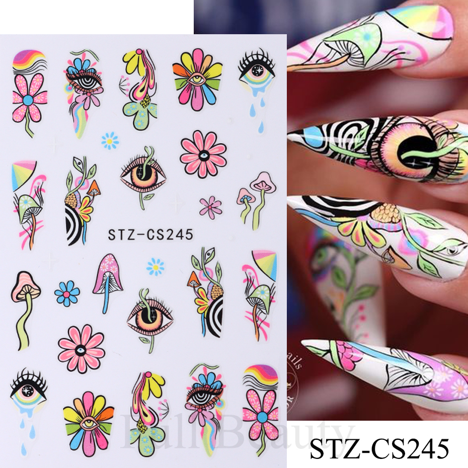 9pcs Evil Eye Flower Nail Stic - Nail Art Van Gogh ulasan dan harga