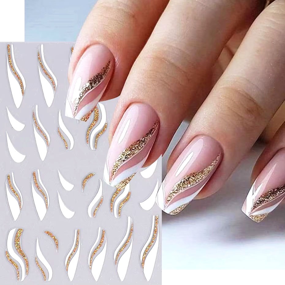 1pcs Gold Glitter French Desig - Nail Art Xmas Design ulasan dan harga