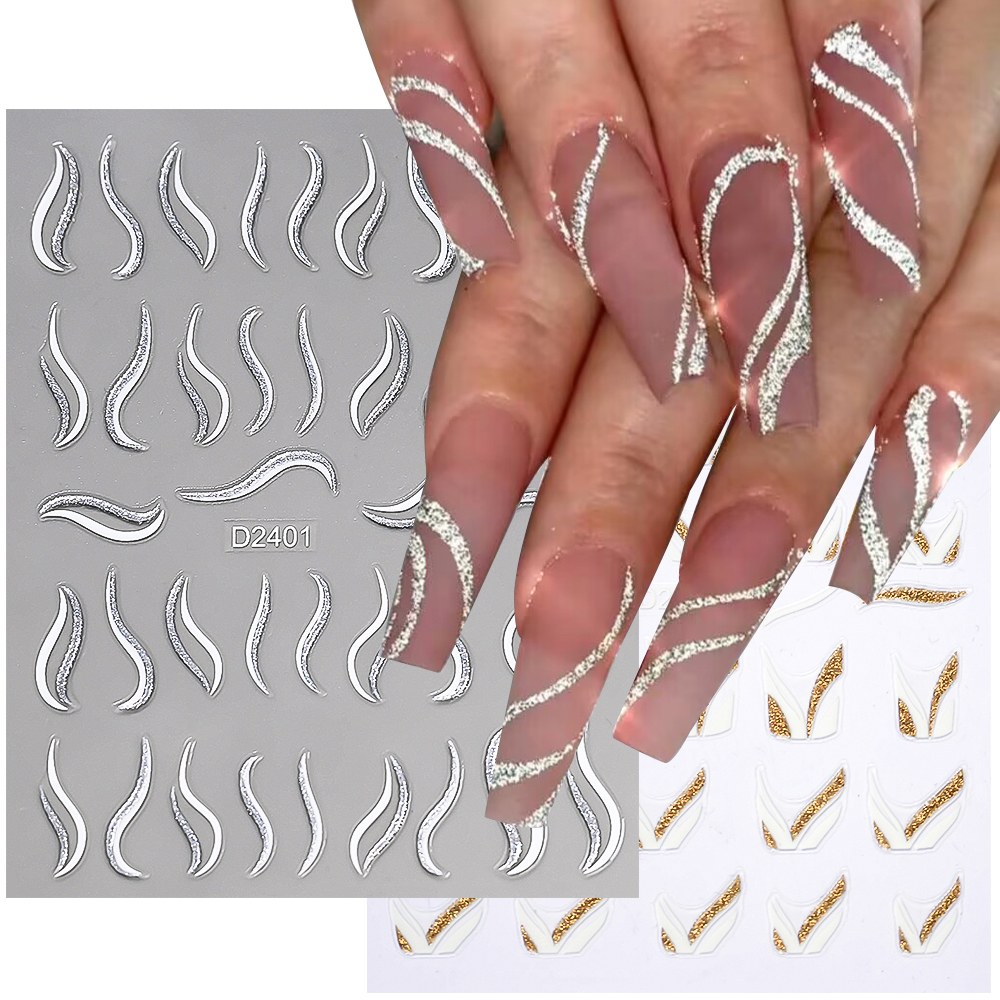 1pcs Gold Glitter French Desig - Nail Art Xmas Design ulasan dan harga