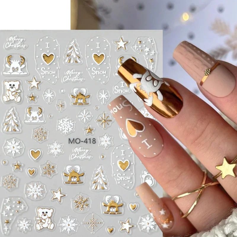 Gold Christmas Nail Art Sticke - Nail Art Xmas Stickers ulasan dan harga