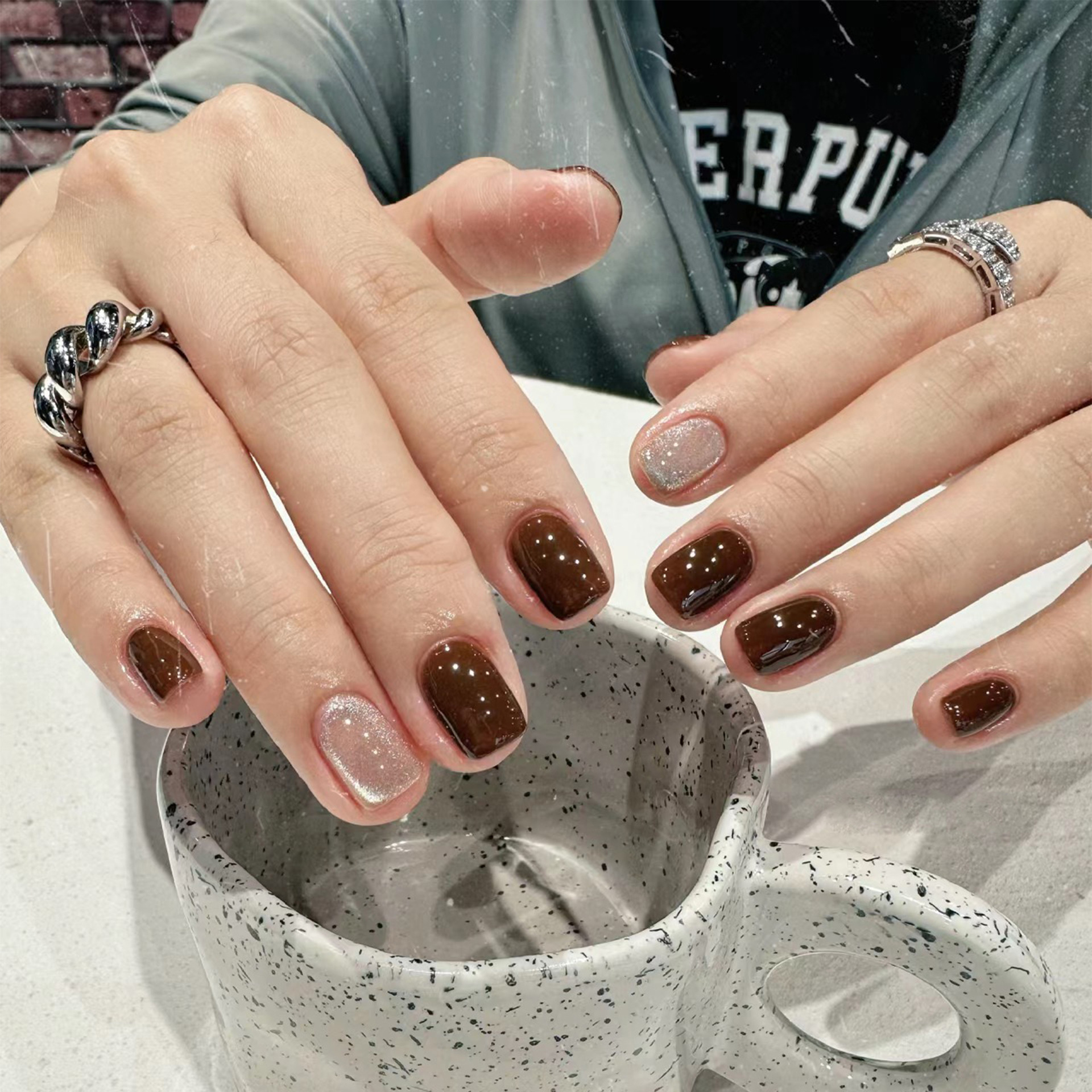 24Pcs Caramel Brown Ombre Glit - Nail Art Simple ulasan dan harga