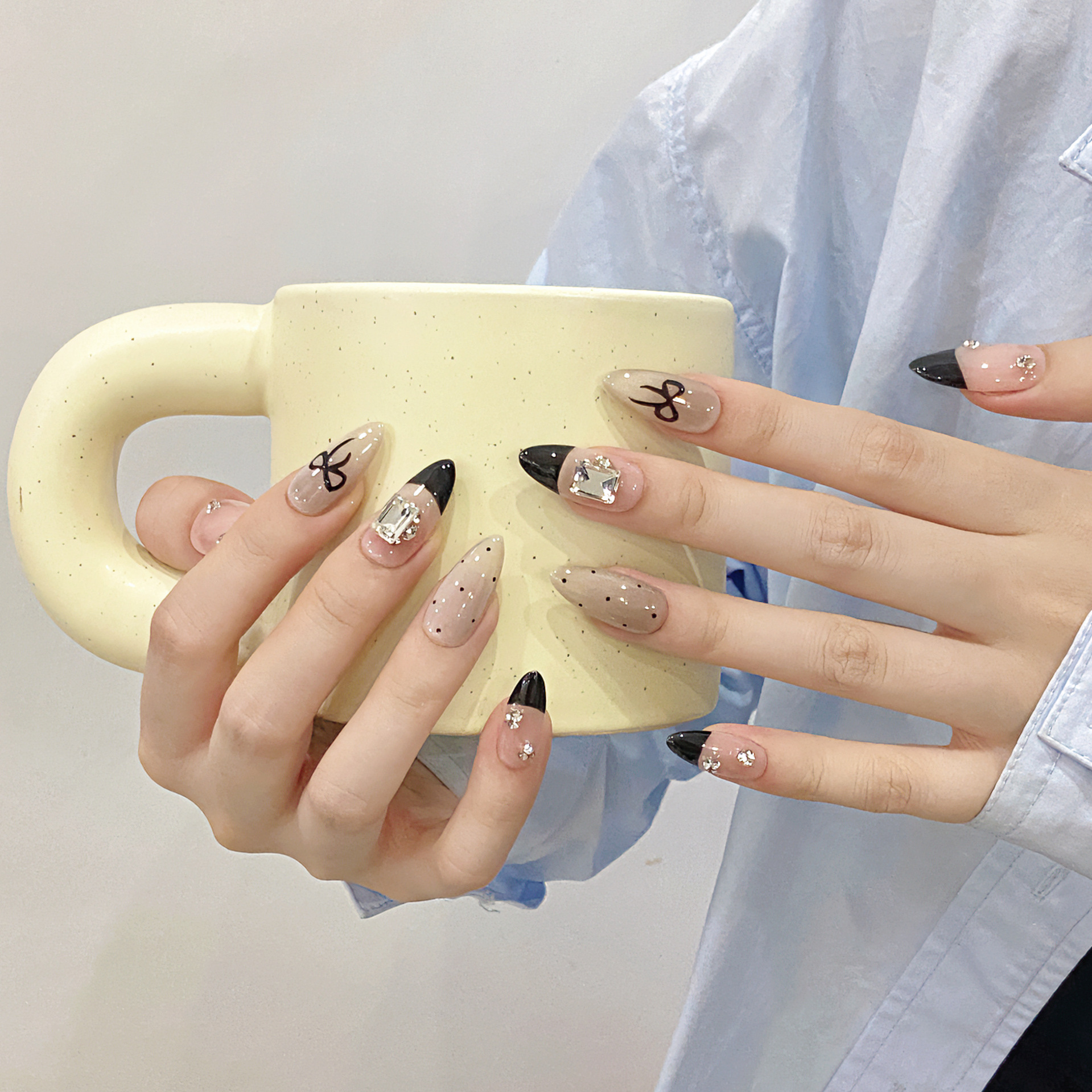 Handmade Press on Nails Black  - Nail Art Pink ulasan dan harga
