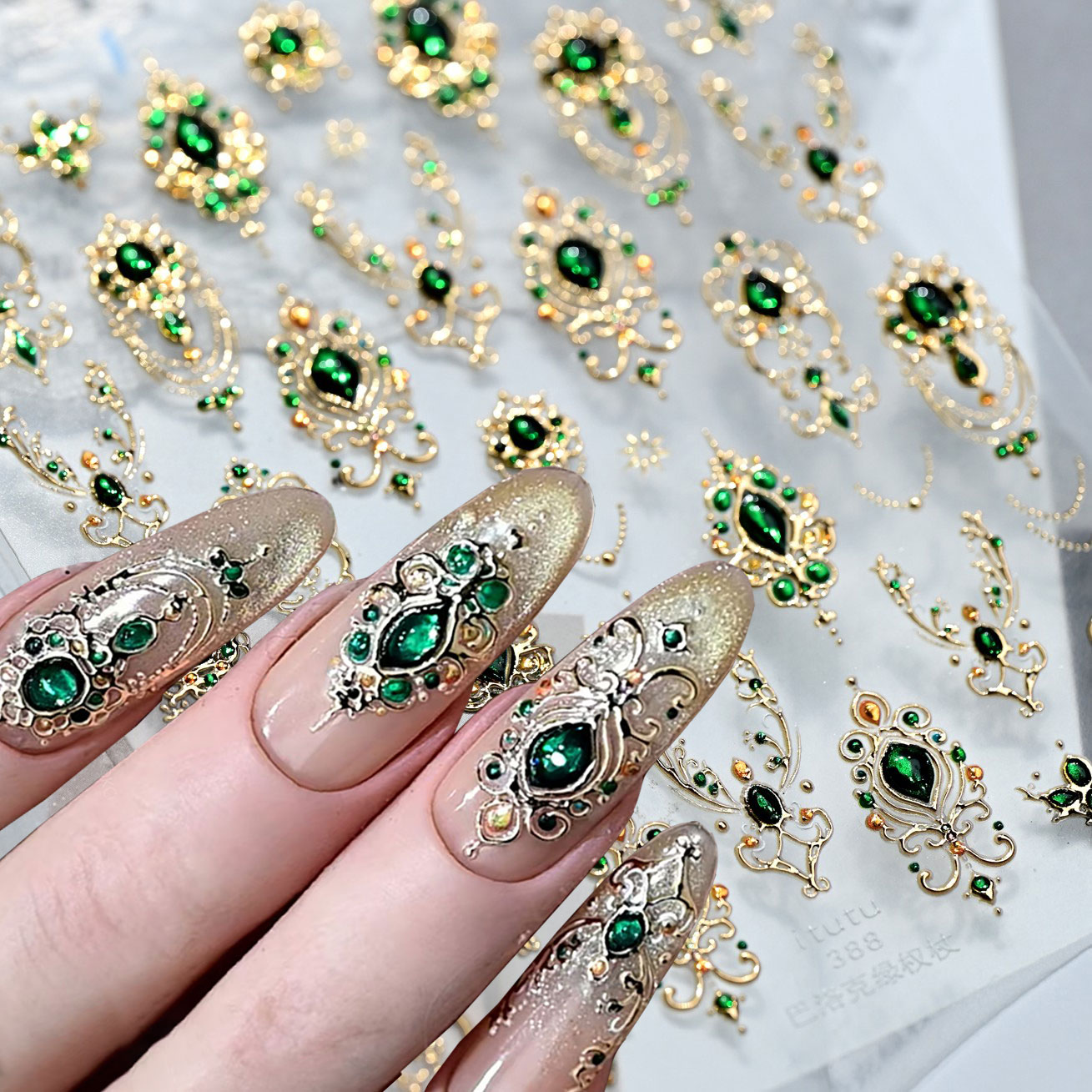 5D Embossed Emerald Gemstones  - Nail Art Van Gogh ulasan dan harga