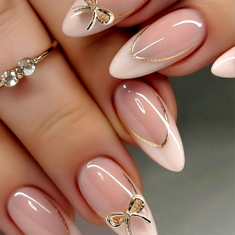 24pcs Gold bow Nail Art Wearab - Nail Art France ulasan dan harga