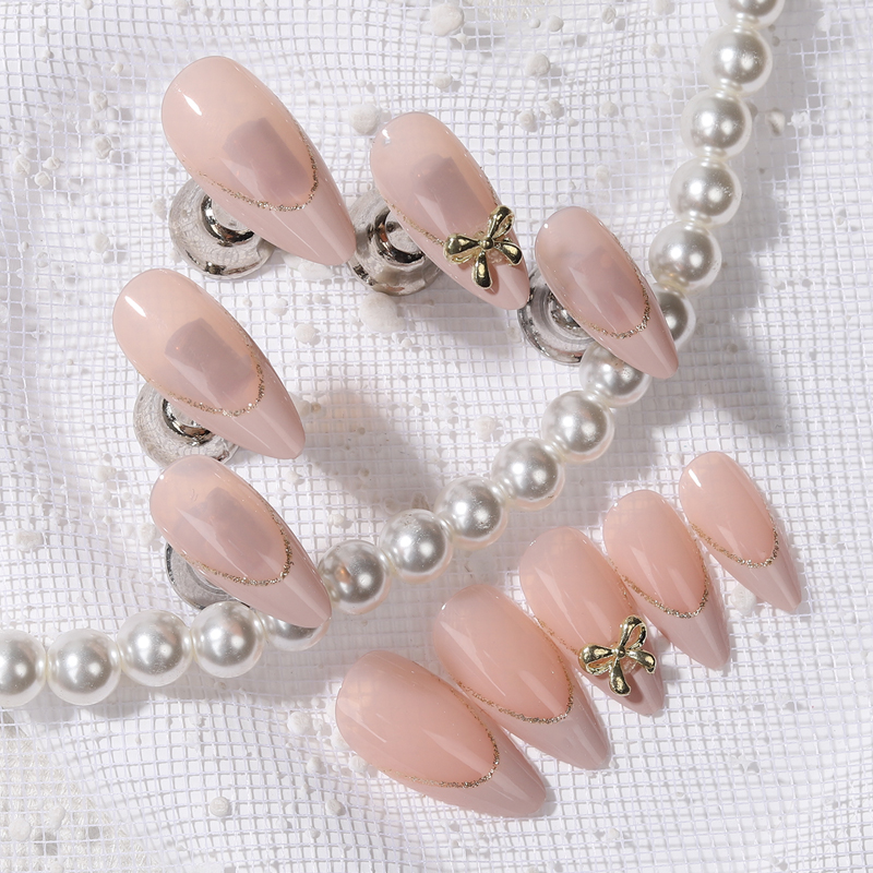 24pcs Gold bow Nail Art Wearab - Nail Art France ulasan dan harga