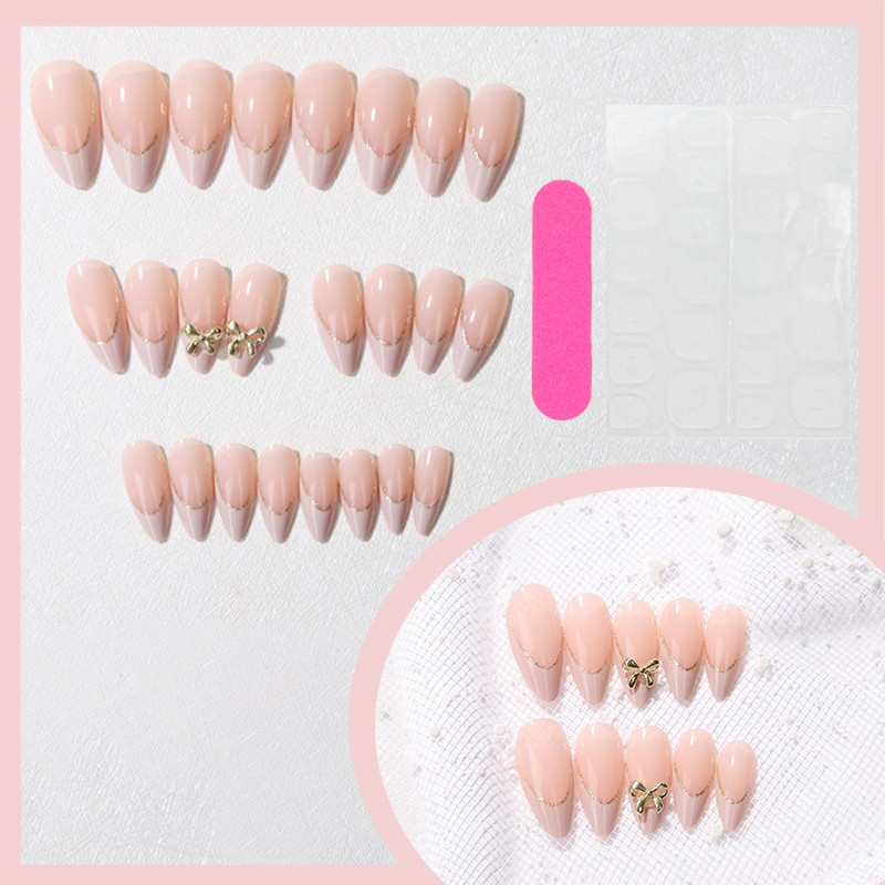 24pcs Gold bow Nail Art Wearab - Nail Art France ulasan dan harga