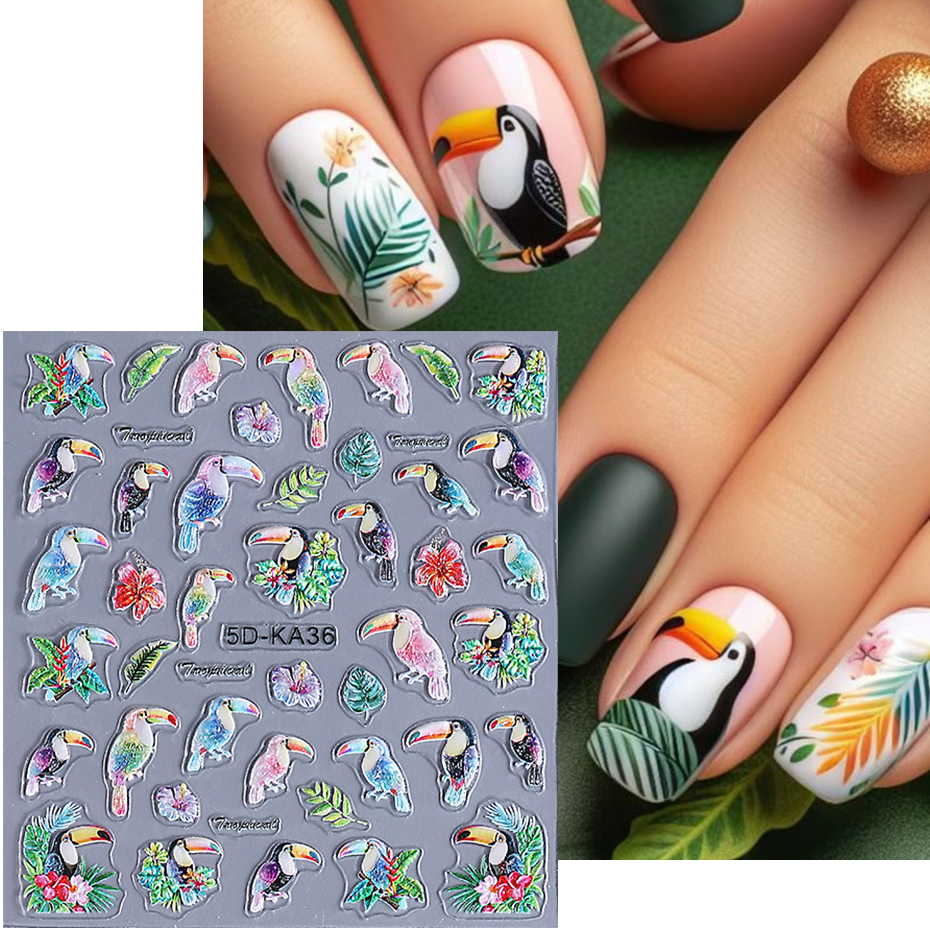 1/2pcs 5D Embossed Parrot Bird - Nail Art Van Gogh ulasan dan harga