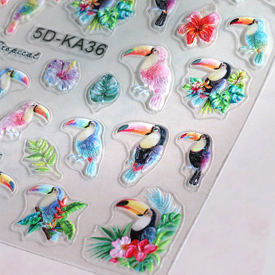 1/2pcs 5D Embossed Parrot Bird - Nail Art Van Gogh ulasan dan harga