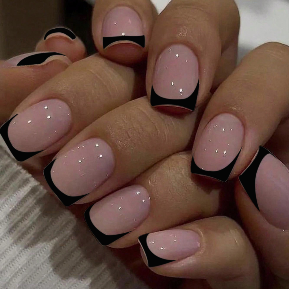 24pcs Short Square Black Franc - Nail Art France ulasan dan harga