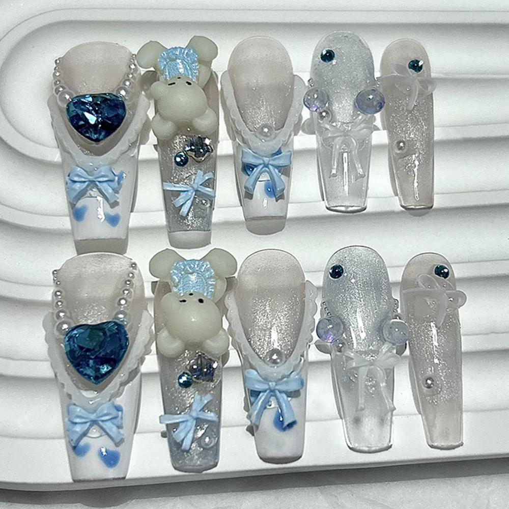 Cute 3D Blue Baby Bear French  - Nail Art Glitter ulasan dan harga
