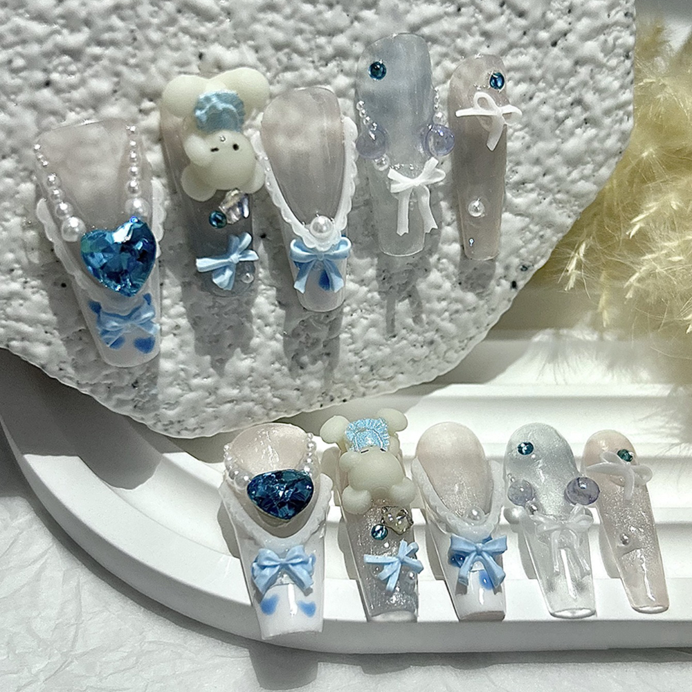 Cute 3D Blue Baby Bear French  - Nail Art Glitter ulasan dan harga