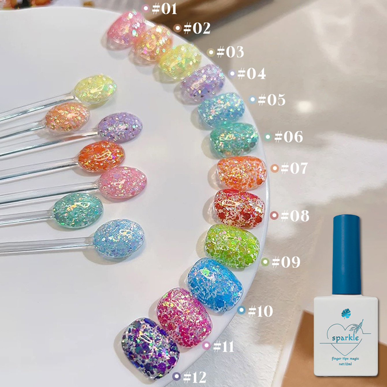 12ml Rainbow Glitter Gel Polis - Nail Art Rainbow ulasan dan harga