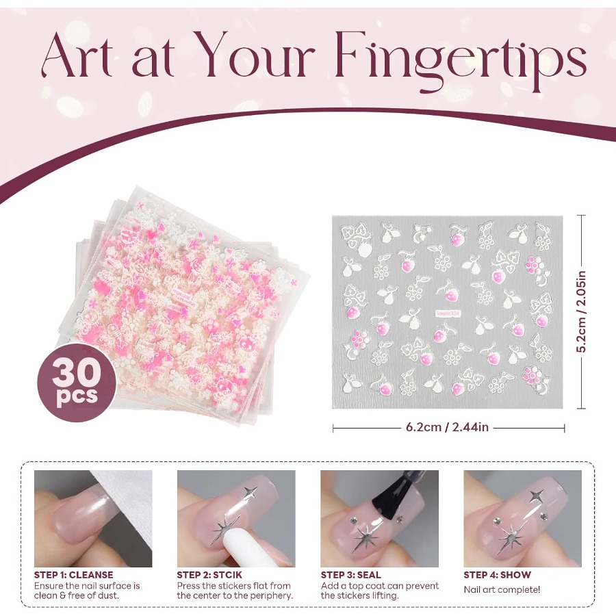 30 Sheets 3D Self Adhesive Flo - Nail Art Pink ulasan dan harga