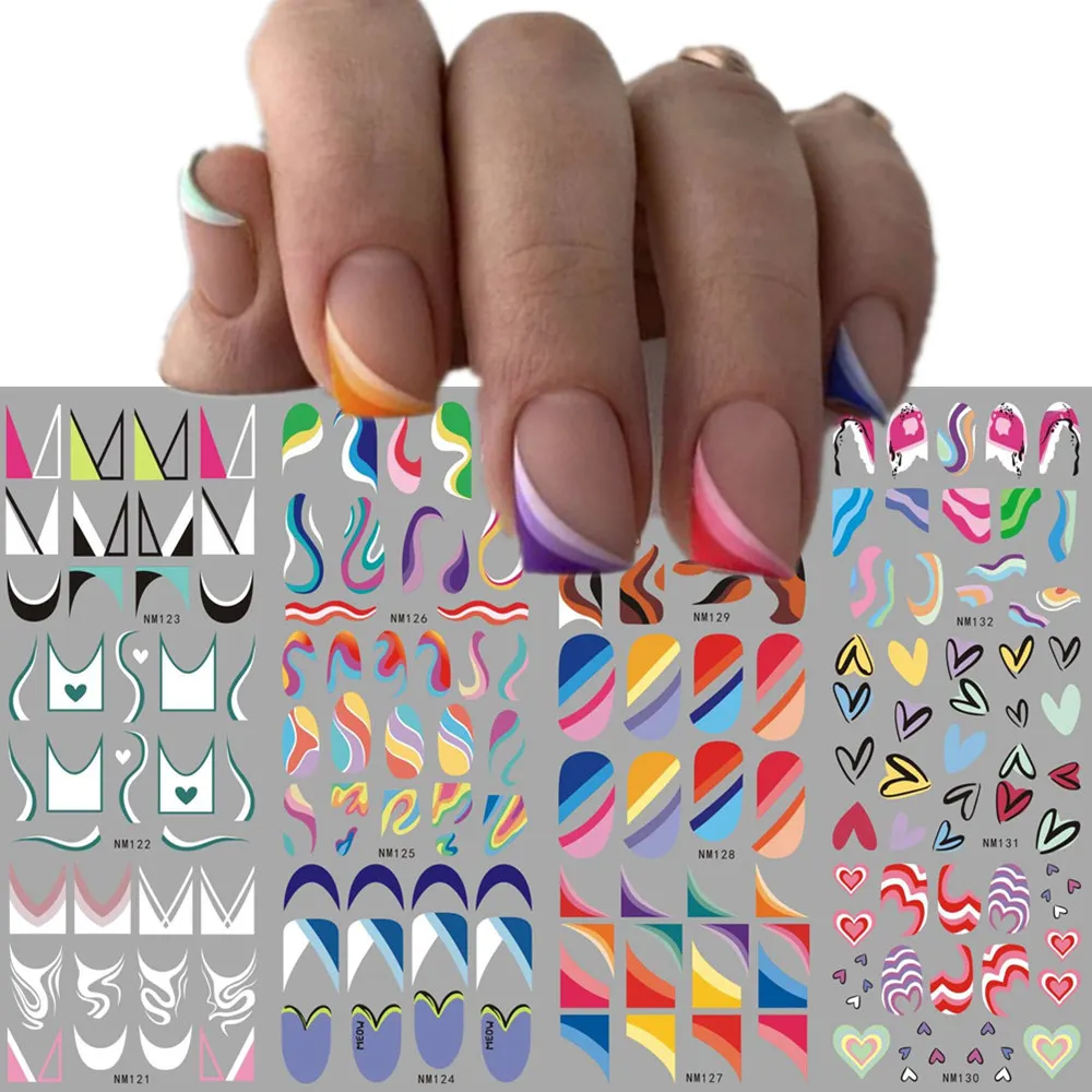 French Tips Nail Slider Sticke - Nail Art Rainbow ulasan dan harga