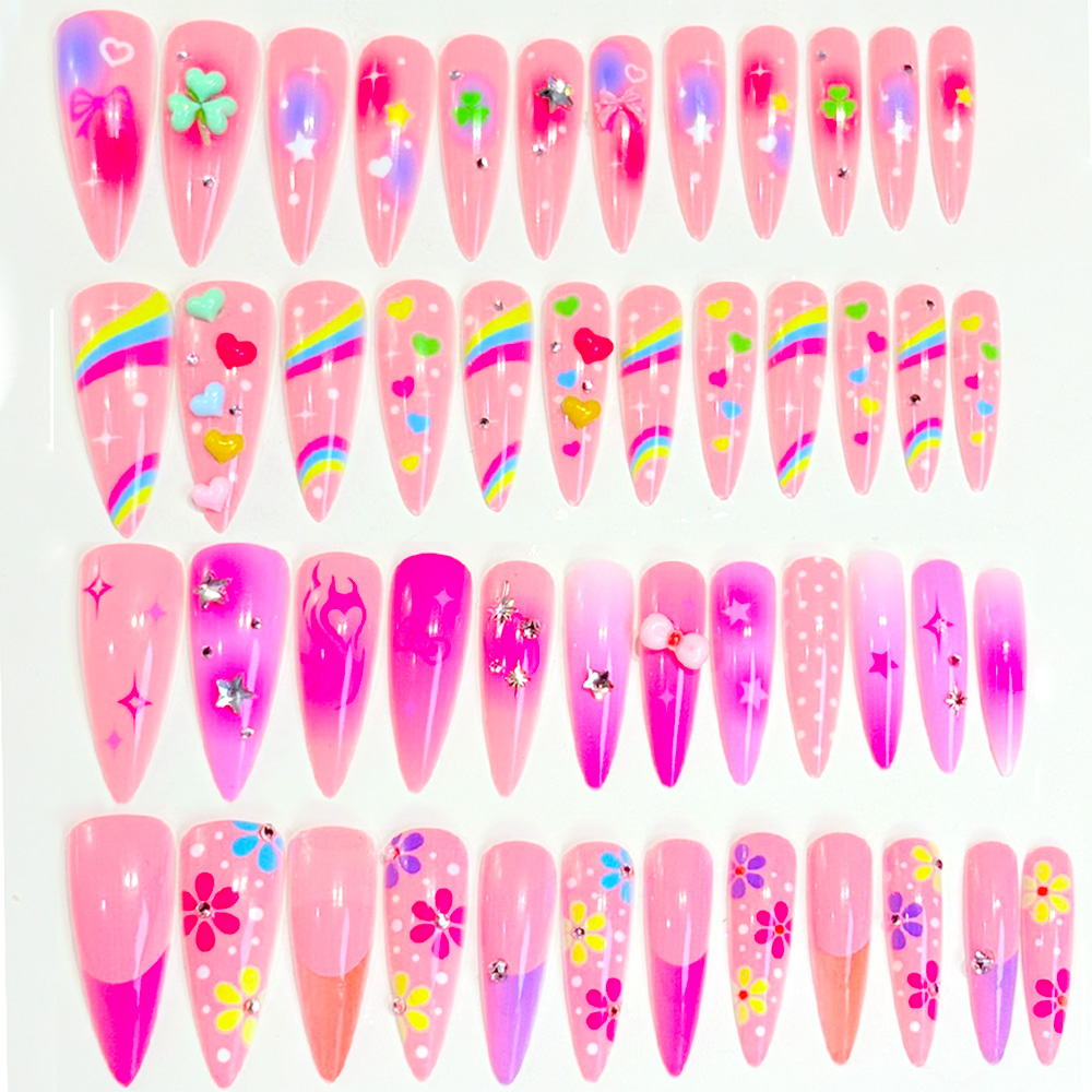 96Pcs Long Stiletto Fake Nails - Nail Art Rainbow ulasan dan harga