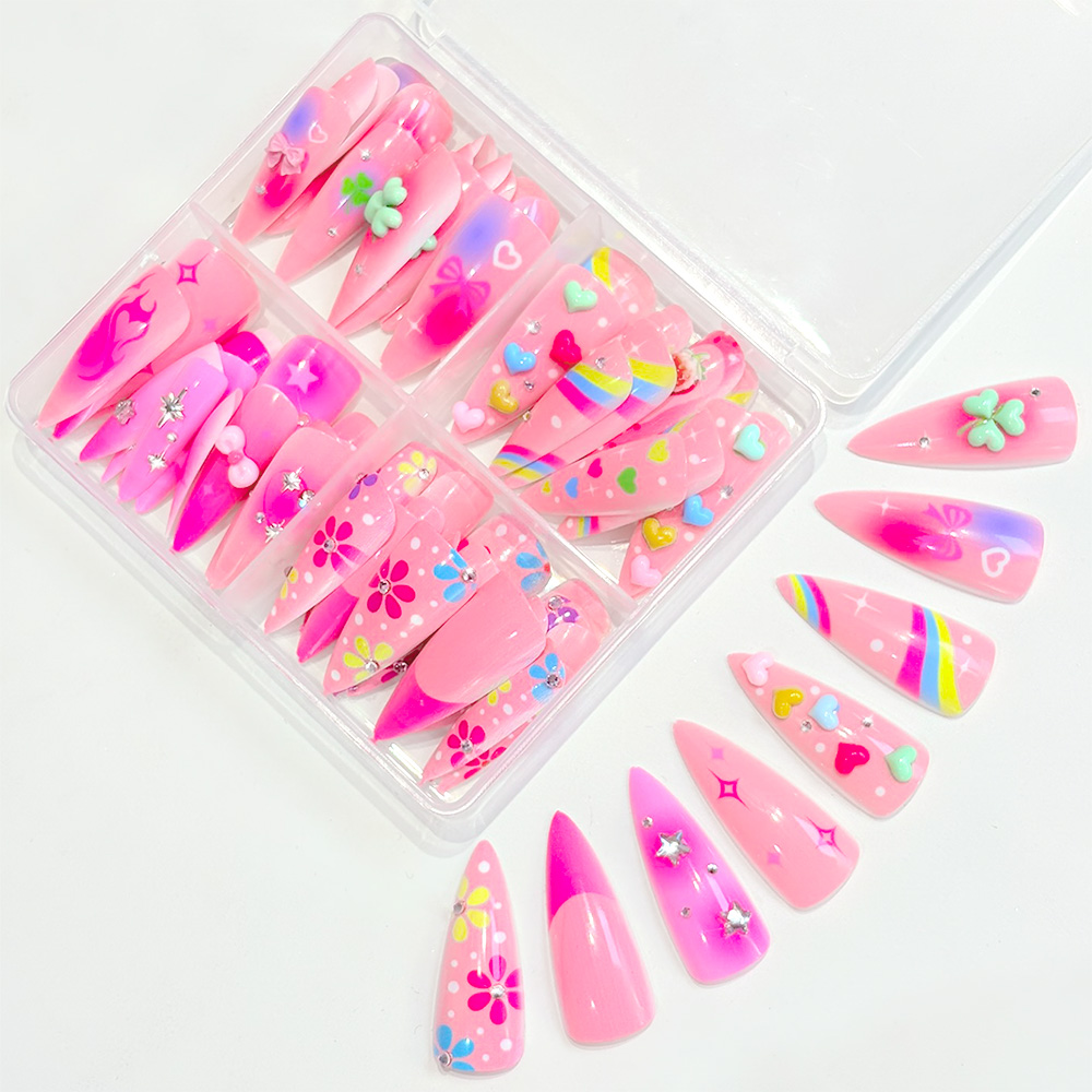 96Pcs Long Stiletto Fake Nails - Nail Art Rainbow ulasan dan harga