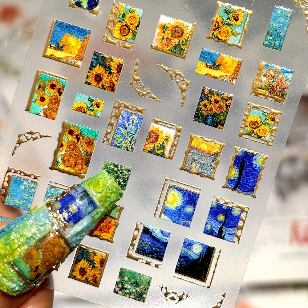 1pcs Retro Gold Stamped Frame  - Nail Art Van Gogh ulasan dan harga