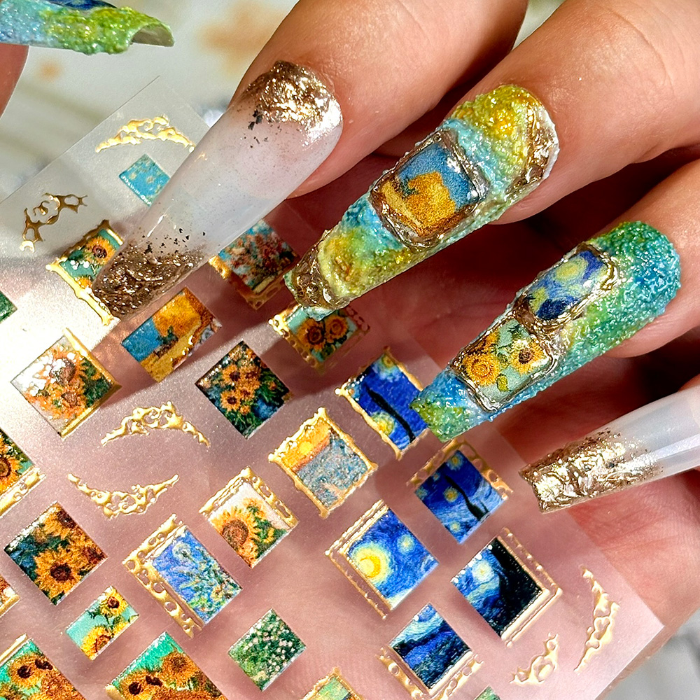 1pcs Retro Gold Stamped Frame  - Nail Art Van Gogh ulasan dan harga