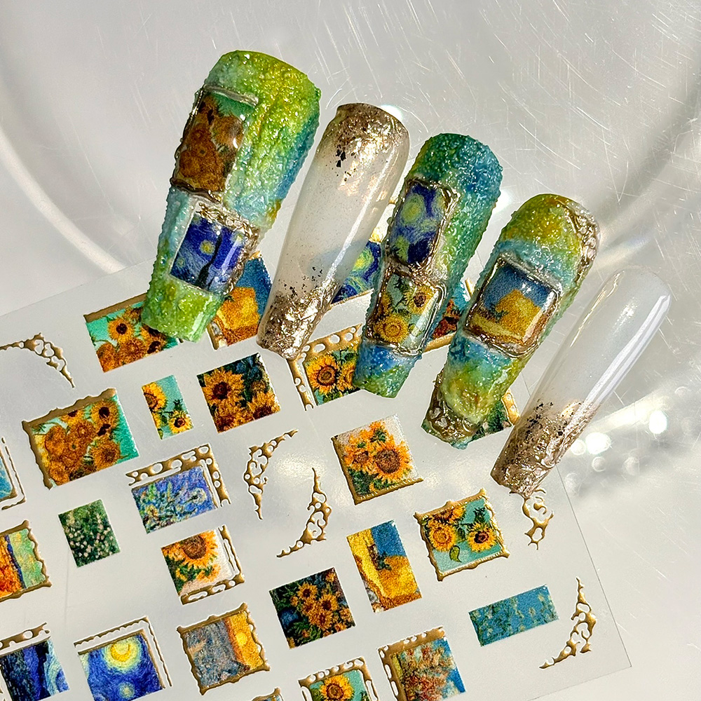 1pcs Retro Gold Stamped Frame  - Nail Art Van Gogh ulasan dan harga