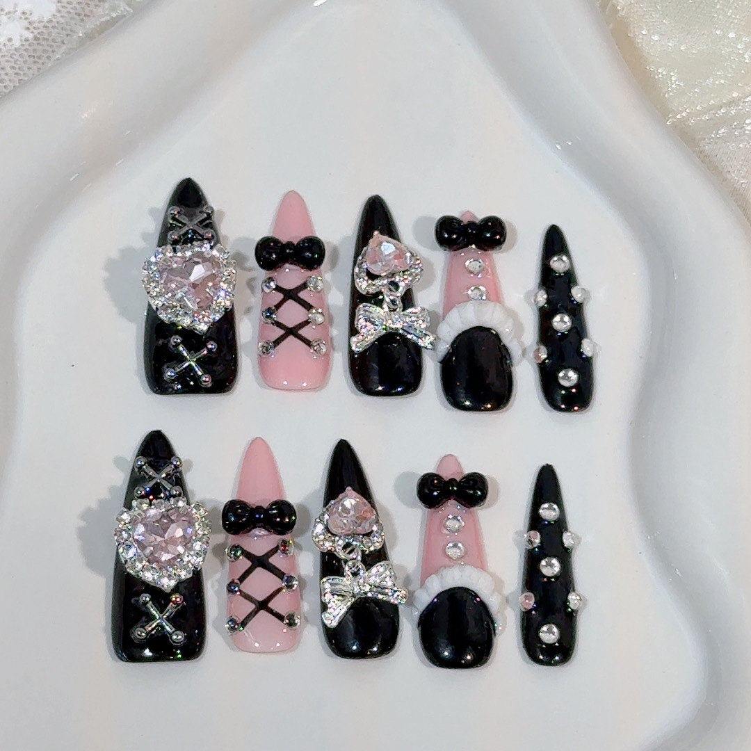 10Pcs Y2k Almond Press on Nail - Nail Art Pink ulasan dan harga