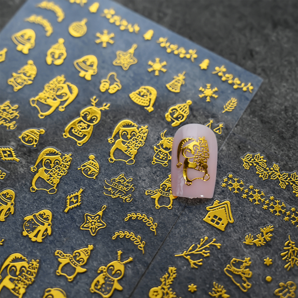 1pc 3D Bronzing Gold Christmas - Nail Art Xmas Stickers ulasan dan harga
