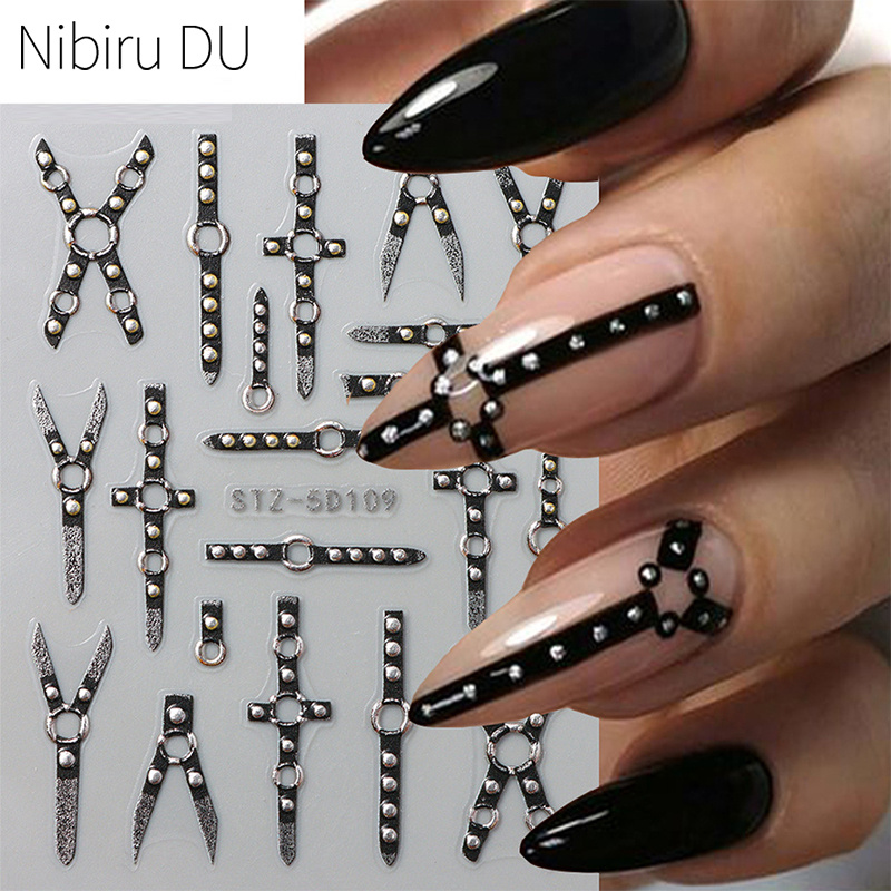 5D Black Belt Embossed Punk St - Nail Art Van Gogh ulasan dan harga