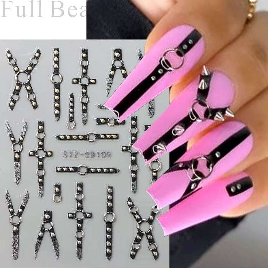 5D Black Belt Embossed Punk St - Nail Art Van Gogh ulasan dan harga