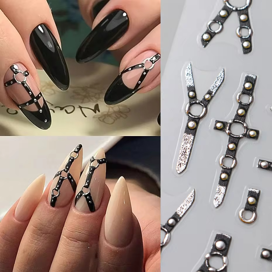 5D Black Belt Embossed Punk St - Nail Art Van Gogh ulasan dan harga