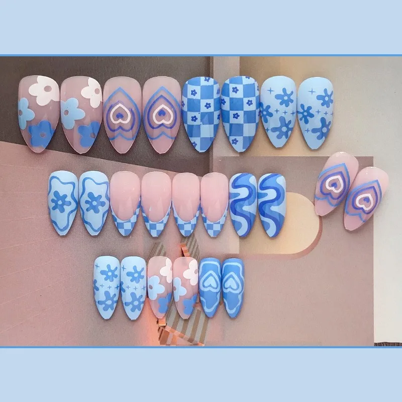 24 Pcs Press on Nails Love Des - Nail Art France ulasan dan harga