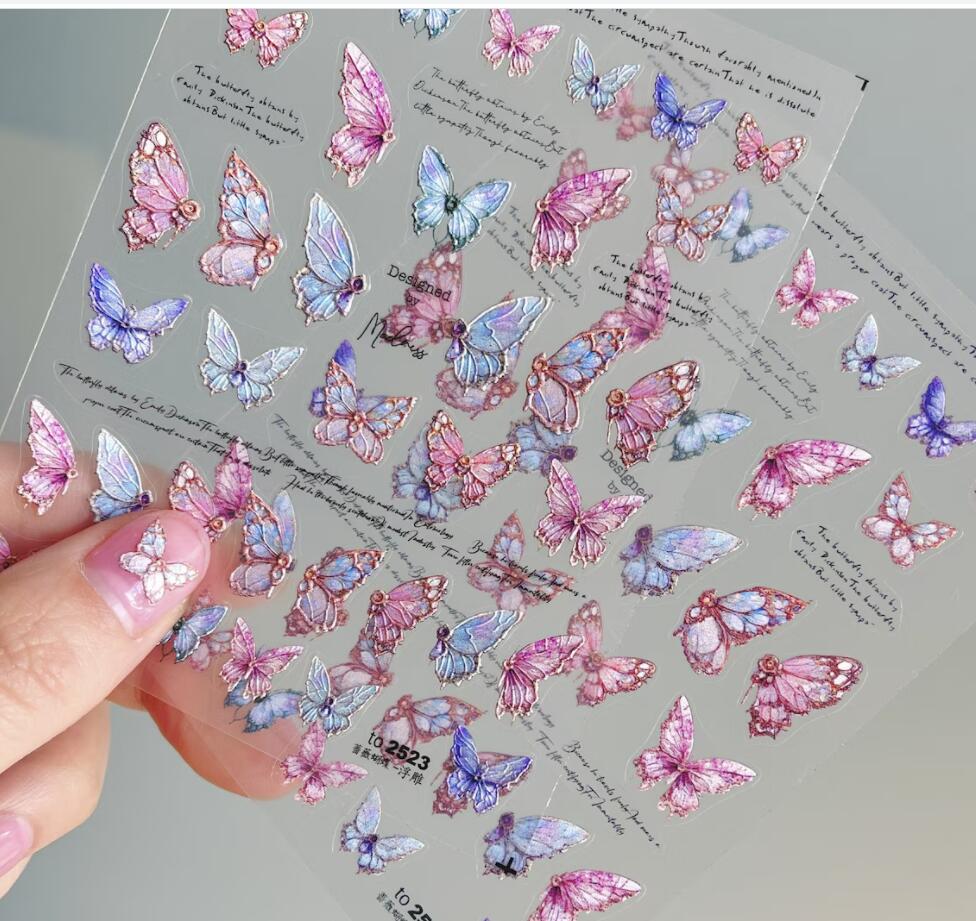 5D Embossed Butterfly Sticker  - Nail Art Rainbow ulasan dan harga