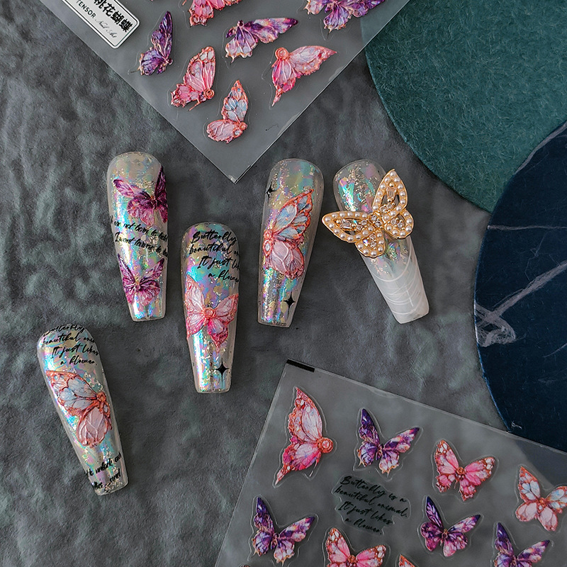 5D Embossed Butterfly Sticker  - Nail Art Rainbow ulasan dan harga